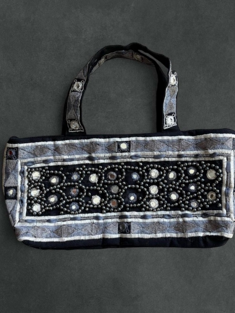Jeweled Black and Gray Beaded Bag